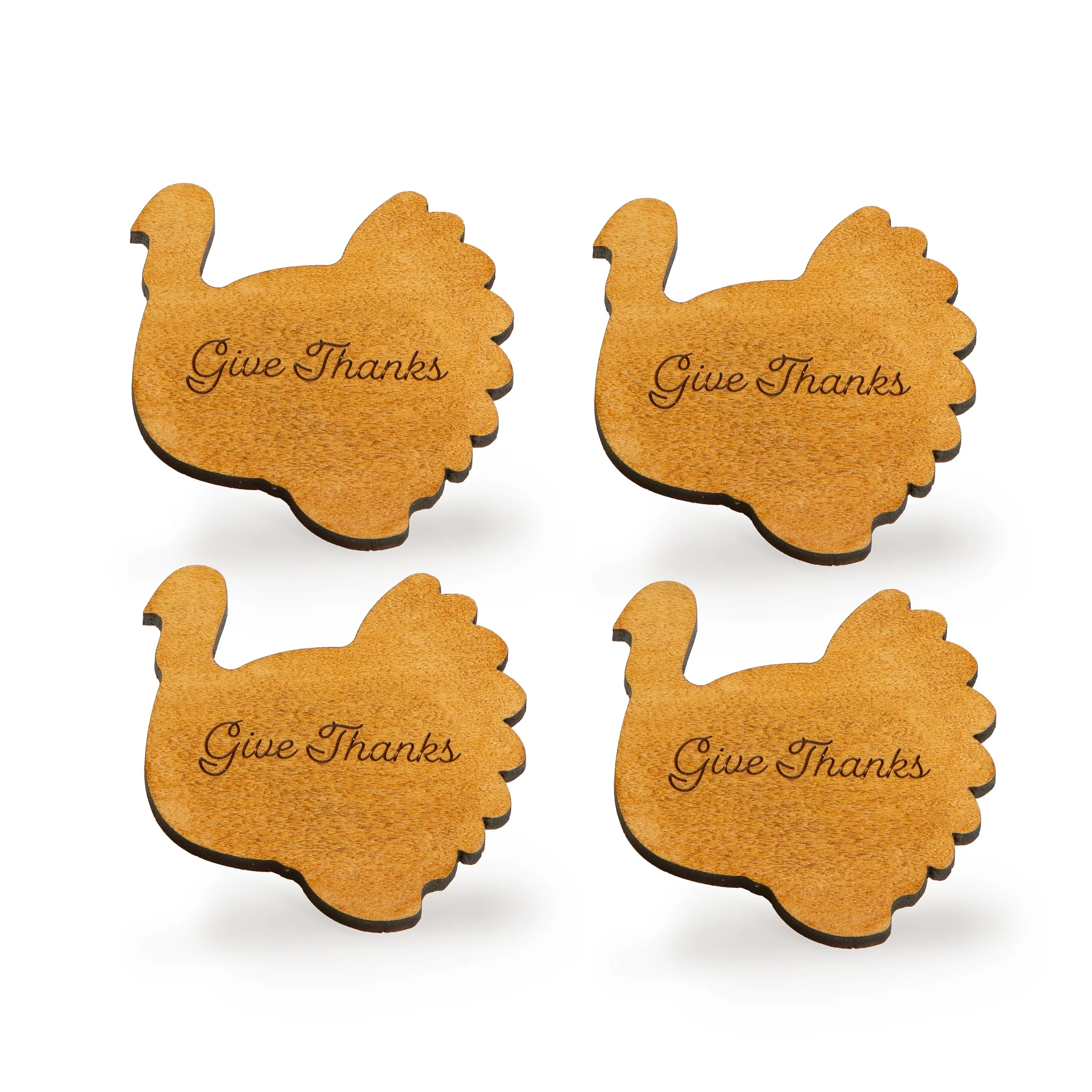 Thanksgiving 4-Piece Give Thanks Wooden Turkey Napkin Ring Set with Leather Loops - Image 6