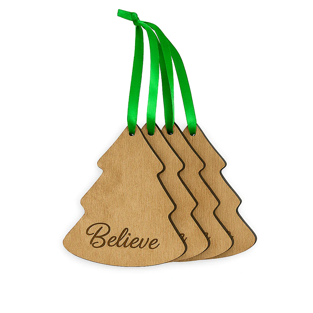 Christmas 4-Piece Wooden Ornament Set - "Believe" Tree - Image 5