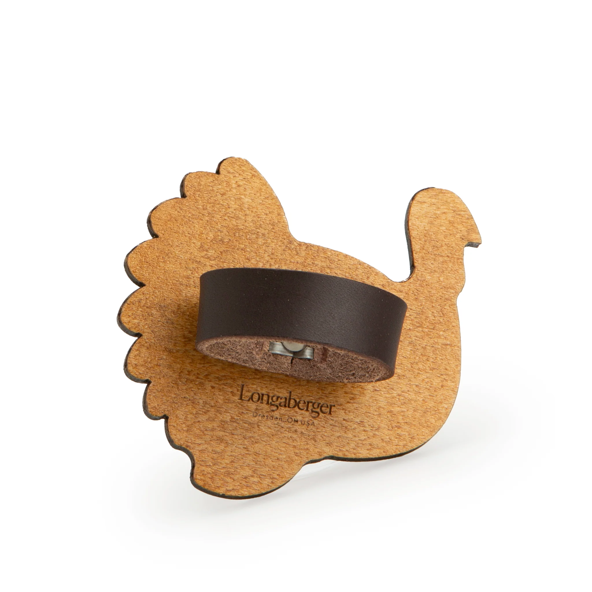 Thanksgiving 4-Piece Give Thanks Wooden Turkey Napkin Ring Set with Leather Loops - Image 4