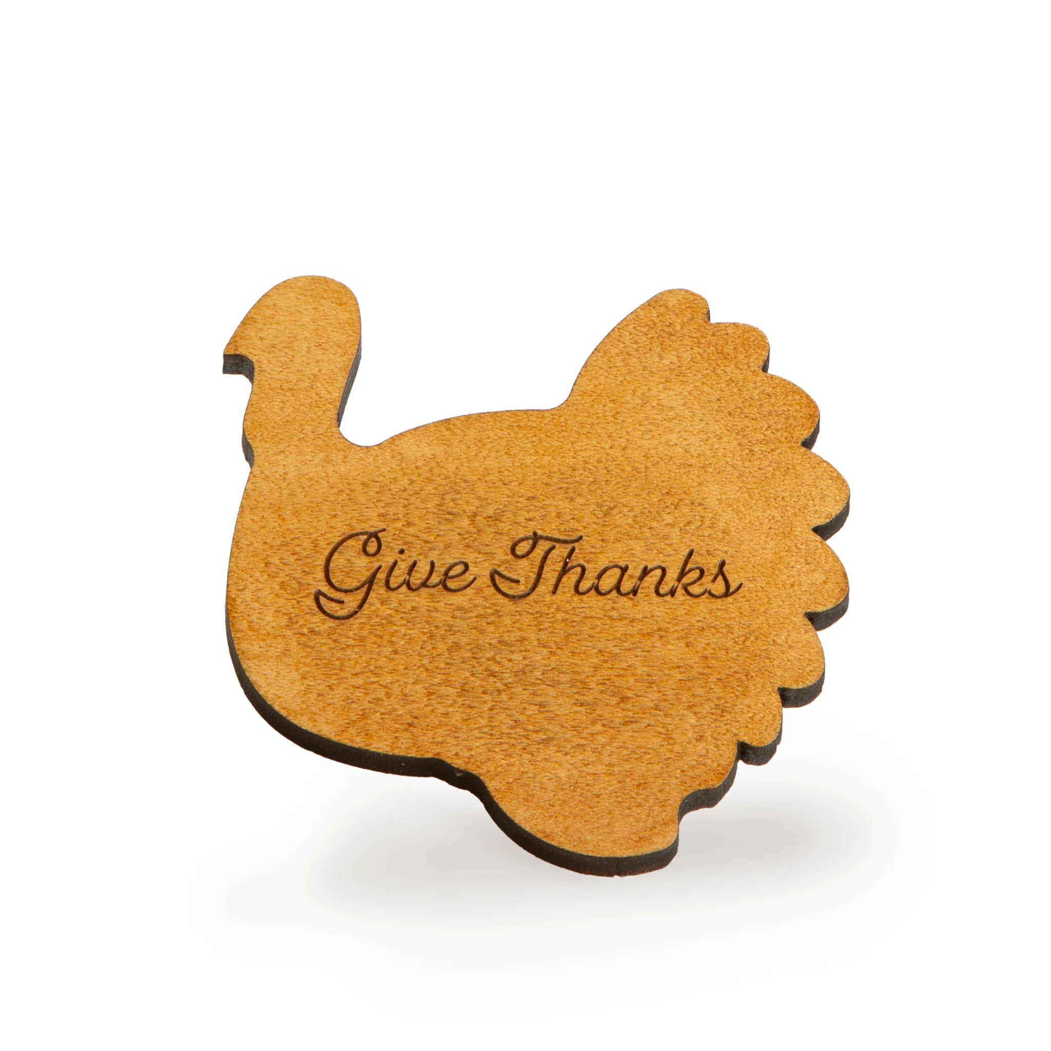 Thanksgiving 4-Piece Give Thanks Wooden Turkey Napkin Ring Set with Leather Loops - Image 3