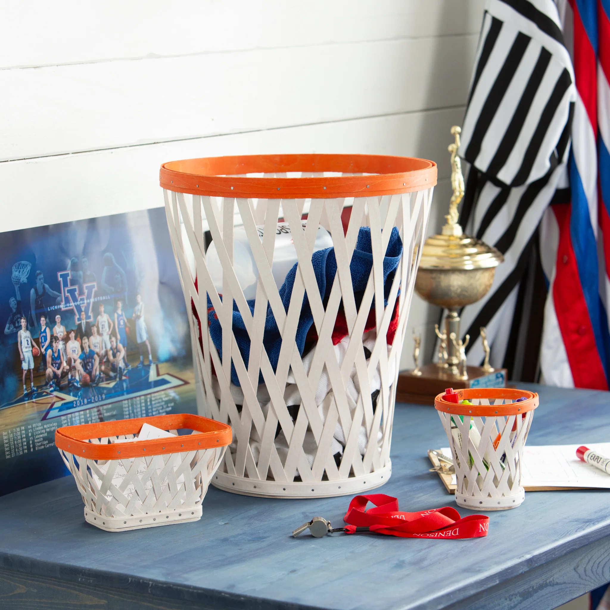 Basketball Miniature Tapered Round Basket with Protector - Orange and White - Image 4