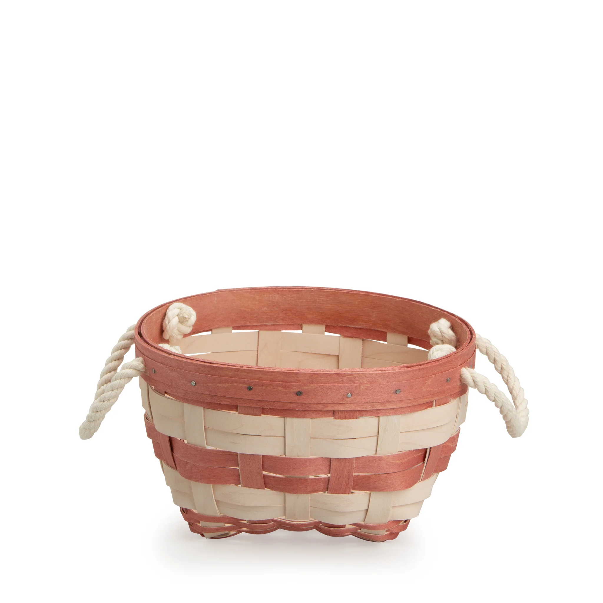 Small Inter-stacking Rope Basket with Protector - Light Red Stripe