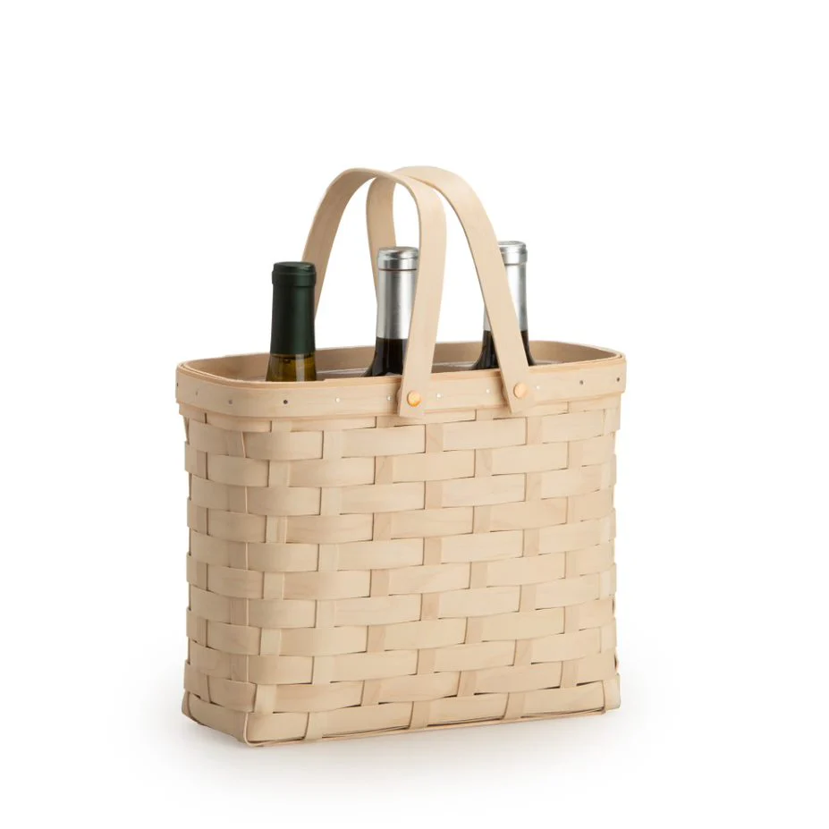 Wine Caddy Basket with Protector - Whitewashed